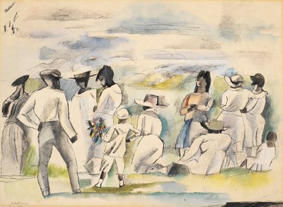 Nero con ragazzo che tiene fiori da Jules Pascin