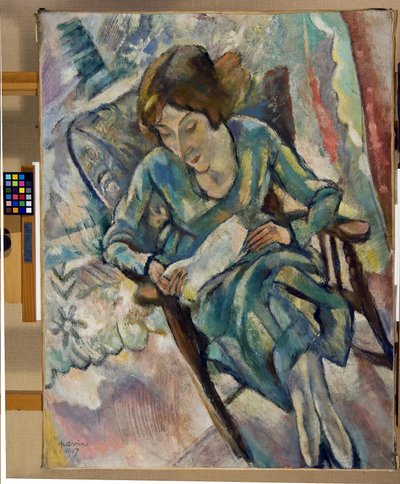 Ragazza in verde che legge, 1917 da Jules Pascin