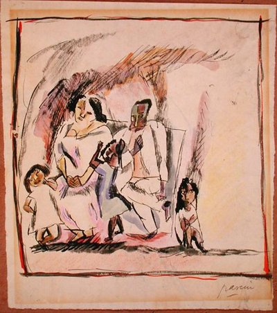 Madre, padre e tre bambini da Jules Pascin
