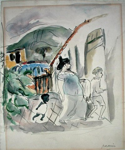 Donna e due bambini da Jules Pascin