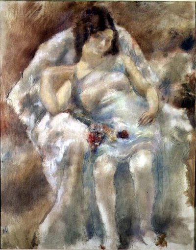 Giovane donna seduta con fiori da Jules Pascin