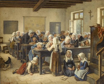 Una scuola di ragazze bretoni, 1882 da Jules Trayer