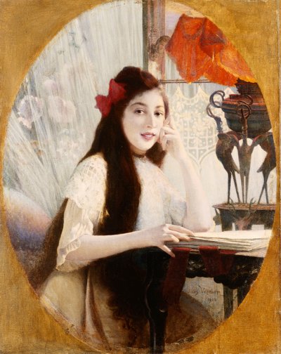 Ritratto di una giovane ragazza a una scrivania, 1904 da Jules Verdier