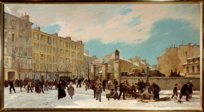 Cantiere di legno a bruciare boulevard du Montparnasse nel gennaio 1871 - Scena di strada a Parigi da Jules and Guiaud Jacques  Didier