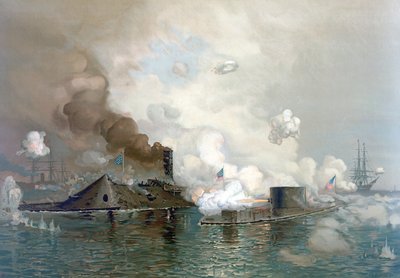 Il Monitor e il Merrimac, 9 marzo 1862, pub. 1886 da Julian Oliver Davidson