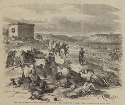 Il Campo di Tchernaya, dopo la Battaglia, portando i Feriti a una Casa di Picchetto Francese da Julian Portch