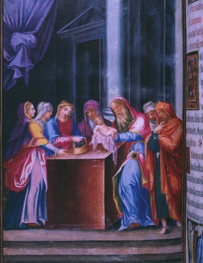Presentazione al Tempio, da un facsimile del Breviario di Re Filippo II di Spagna, 1569 da Julian and Leon, Andres de Fuente del Saz