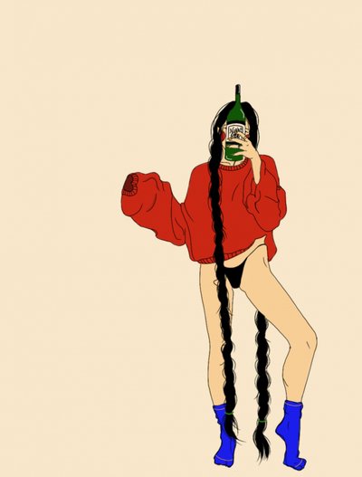 La ragazza con il maglione rosso e la bottiglia da Juliana Kokolari