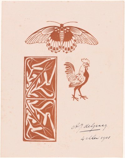 Farfalla, gallo e fogliame da Julie de Graag (signed by artist)