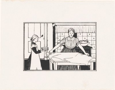 Donna e ragazza che apparecchiano una tavola da Julie de Graag