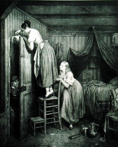 Il ficcanaso punito, inciso da Alphonse Leon Noel da Julien (after) Vallou de Villeneuve