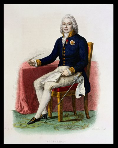 Ritratto di Charles Maurice de Talleyrand-Perigord (1754-1838) alla sua scrivania, illustrazione da 