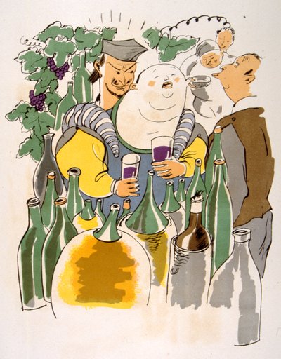 Illustrazione umoristica del vino 1946. Illustrazione di Julien Pavil da Julien Pavil