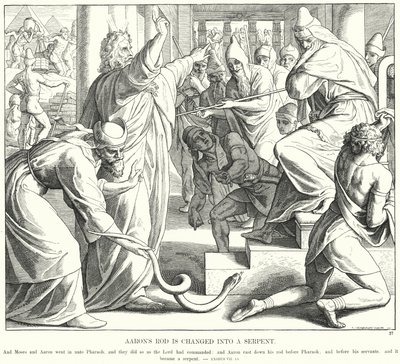 Il bastone di Aronne si trasforma in serpente (incisione) da Julius (after) Schnorr von Carolsfeld