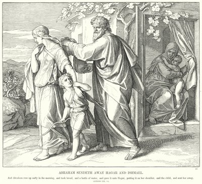 Abramo manda via Agar e Ismaele (incisione) da Julius (after) Schnorr von Carolsfeld