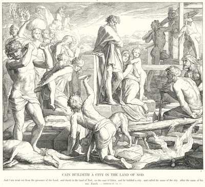 Caino costruisce una città nella terra di Nod da Julius (after) Schnorr von Carolsfeld