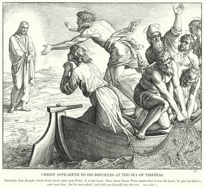 Cristo appare ai suoi discepoli al mare di Tiberiade (incisione) da Julius (after) Schnorr von Carolsfeld