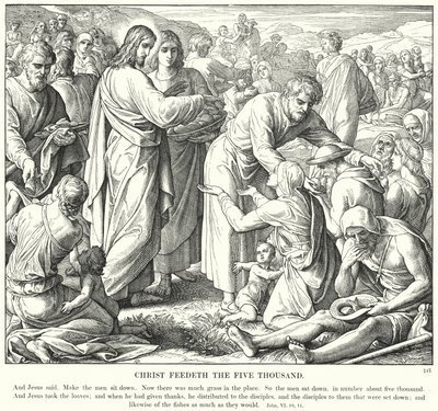 Cristo sfama i cinquemila (incisione) da Julius (after) Schnorr von Carolsfeld