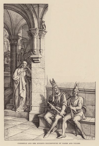 Criemhild e i suoi cavalieri sconfitti da Hagen e Volker da Julius (after) Schnorr von Carolsfeld