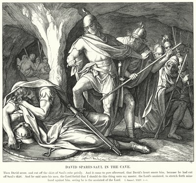 Davide risparmia Saul nella caverna (incisione) da Julius (after) Schnorr von Carolsfeld