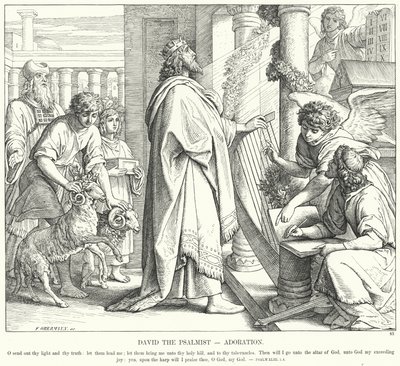 Davide il salmista, adorazione (incisione) da Julius (after) Schnorr von Carolsfeld