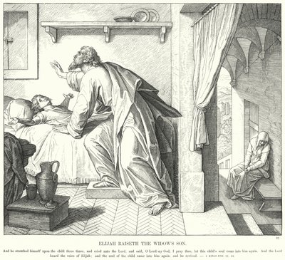 Elia risuscita il figlio della vedova (incisione) da Julius (after) Schnorr von Carolsfeld