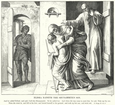 Eliseo risuscita il figlio della Sunamita (incisione) da Julius (after) Schnorr von Carolsfeld
