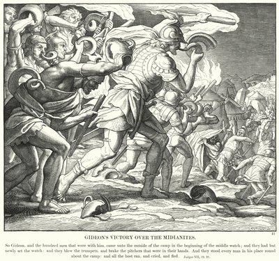 La vittoria di Gedeone sui Madianiti (incisione) da Julius (after) Schnorr von Carolsfeld