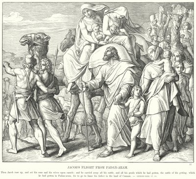 La fuga di Giacobbe da Padan-Aram (incisione) da Julius (after) Schnorr von Carolsfeld