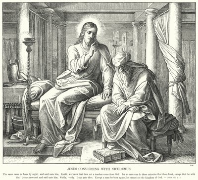 Gesù conversa con Nicodemo (incisione) da Julius (after) Schnorr von Carolsfeld