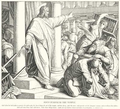 Gesù purifica il tempio (incisione) da Julius (after) Schnorr von Carolsfeld