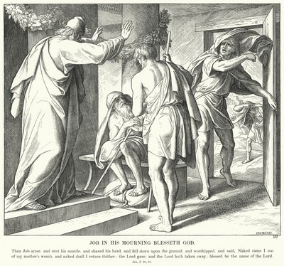 Giobbe nel suo lutto benedice Dio (incisione) da Julius (after) Schnorr von Carolsfeld