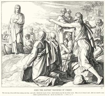 Giovanni Battista testimonia di Cristo (incisione) da Julius (after) Schnorr von Carolsfeld