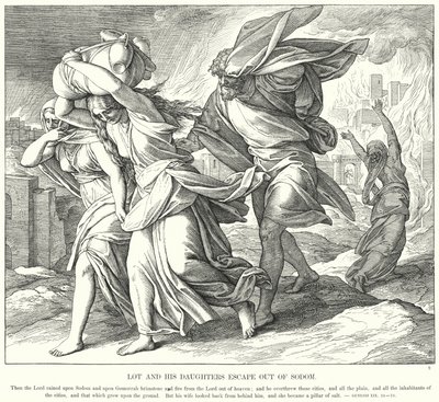 Lot e le sue figlie fuggono da Sodoma (incisione) da Julius (after) Schnorr von Carolsfeld