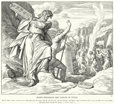 Mosè rompe le tavole della legge (incisione) da Julius (after) Schnorr von Carolsfeld