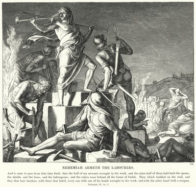 Neemia arma i lavoratori (incisione) da Julius (after) Schnorr von Carolsfeld