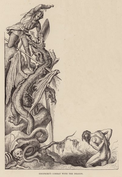 Il combattimento di Sigfrido con il drago (incisione) da Julius (after) Schnorr von Carolsfeld