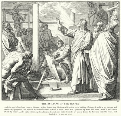 La costruzione del tempio (incisione) da Julius (after) Schnorr von Carolsfeld