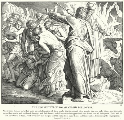 La distruzione di Core e dei suoi seguaci (incisione) da Julius (after) Schnorr von Carolsfeld