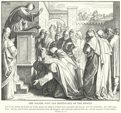Il digiuno solenne e il pentimento del popolo (incisione) da Julius (after) Schnorr von Carolsfeld