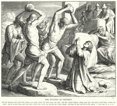 La lapidazione di Stefano (incisione) da Julius (after) Schnorr von Carolsfeld