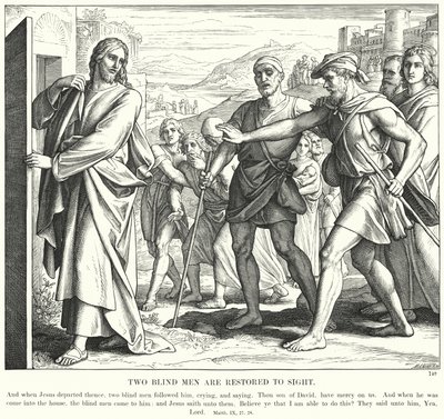 Due ciechi riacquistano la vista (incisione) da Julius (after) Schnorr von Carolsfeld