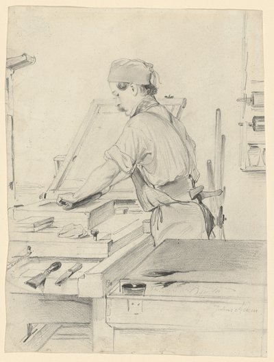 Autoritratto al lavoro su una pressa litografica da Julius Adam the Elder