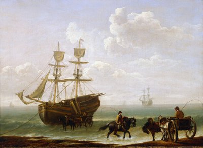 Un mattone catturato sulla riva, scaricato nei carri. Olio su tela, circa 1790, di Julius Caesar Ibbetson da Julius Caesar Ibbetson