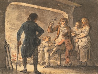 Il fuoco nel focolare, il padre racconta la storia ai suoi figli da Julius Caesar Ibbetson