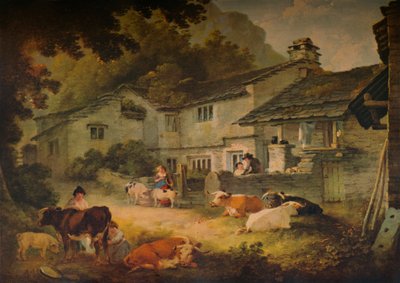 Paesaggio di cottage con bestiame, ad Ambleside, 1803 da Julius Caesar Ibbetson