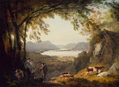 Contadini che riposano con il bestiame in un paesaggio boscoso da Julius Caesar Ibbetson