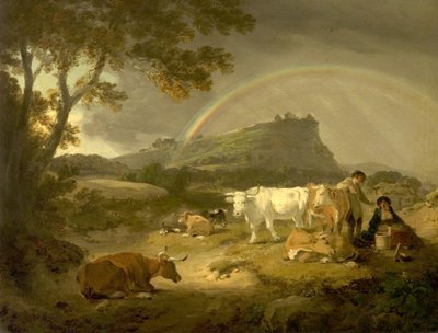 Paesaggio, Castello di Beeston, Cheshire, e arcobaleno, 1793 da Julius Caesar Ibbetson