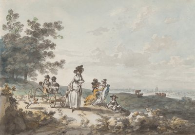 Veduta di Londra con St. Paul in lontananza: Donna e Bambini con Carrozzina, 1787 da Julius Caesar Ibbetson