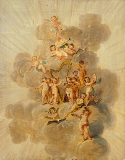 Cherubini alati con strumenti musicali, sezione del bordo decorativo della Sala della Musica, Kenwood House, Londra da Julius Caesar Ibbetson